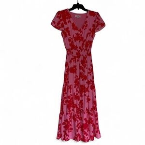 Nanette Lepore pink & red floral maxi dress